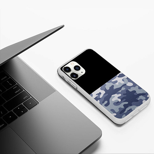 Чехол iPhone 11 Pro матовый Камуфляж: черный/голубой / 3D-Белый – фото 3