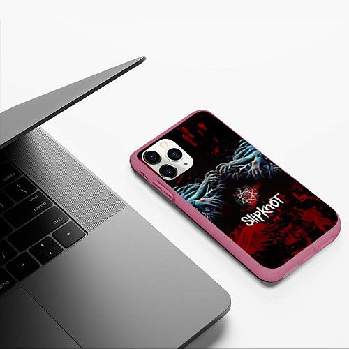 Чехол iPhone 11 Pro матовый Slipknot руки зомби / 3D-Малиновый – фото 3