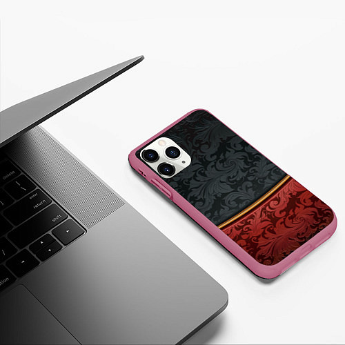 Чехол iPhone 11 Pro матовый Узоры Black and Red / 3D-Малиновый – фото 3