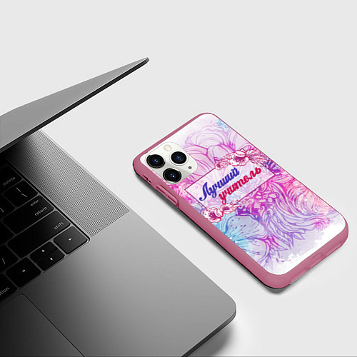 Чехол iPhone 11 Pro матовый Лучший учитель / 3D-Малиновый – фото 3