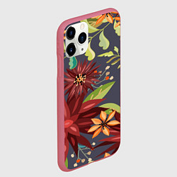 Чехол iPhone 11 Pro матовый Цветочки, цвет: 3D-малиновый — фото 2