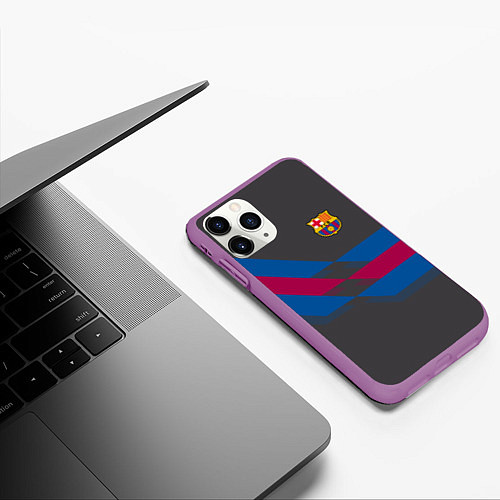 Чехол iPhone 11 Pro матовый Barcelona FC: Dark style / 3D-Фиолетовый – фото 3