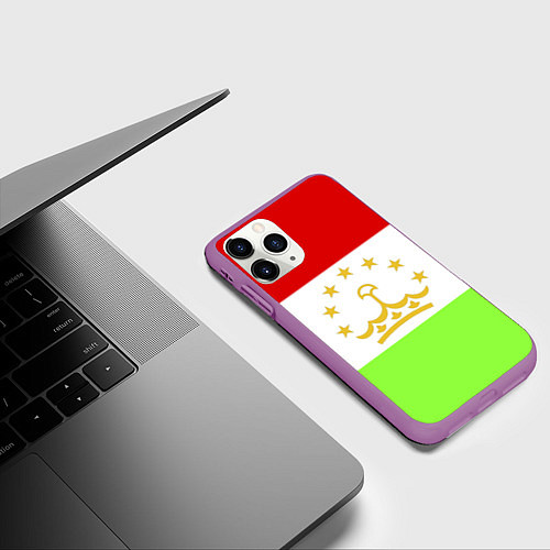 Чехол iPhone 11 Pro матовый Флаг Таджикистана / 3D-Фиолетовый – фото 3