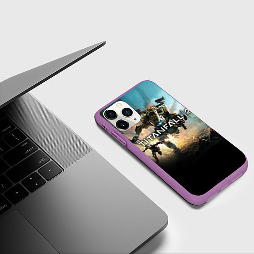 Чехол iPhone 11 Pro матовый Titanfall Battle / 3D-Фиолетовый – фото 3