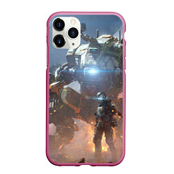 Чехол iPhone 11 Pro матовый Titanfall: Attack Robots, цвет: 3D-малиновый