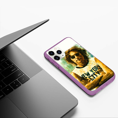 Чехол iPhone 11 Pro матовый John Lennon: New York / 3D-Фиолетовый – фото 3