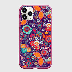 Чехол iPhone 11 Pro матовый Цветочный взрыв, цвет: 3D-малиновый