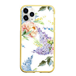 Чехол iPhone 11 Pro матовый Сирень и Пионы, цвет: 3D-желтый