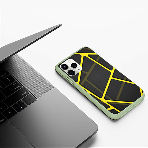 Чехол iPhone 11 Pro матовый Желтая сетка / 3D-Салатовый – фото 3
