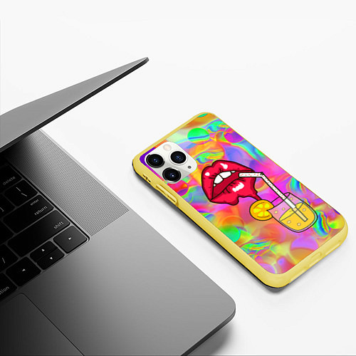 Чехол iPhone 11 Pro матовый Cocktail lips / 3D-Желтый – фото 3