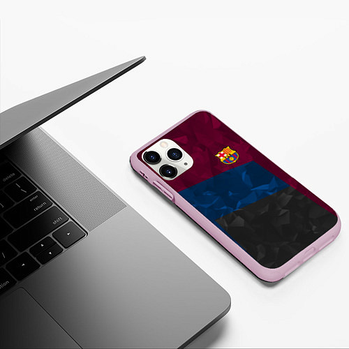 Чехол iPhone 11 Pro матовый FC Barcelona: Dark polygons / 3D-Розовый – фото 3