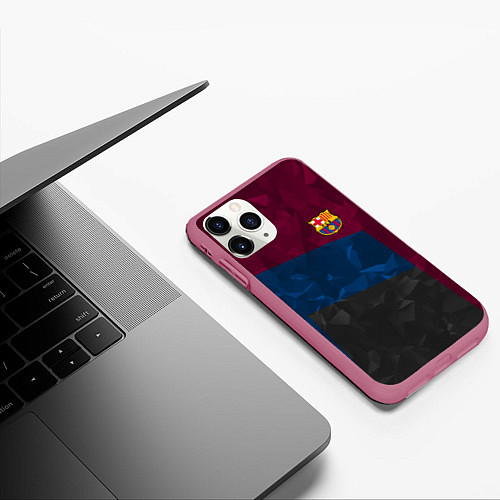 Чехол iPhone 11 Pro матовый FC Barcelona: Dark polygons / 3D-Малиновый – фото 3