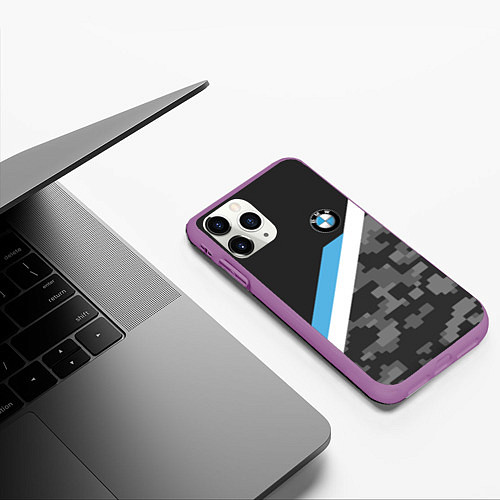 Чехол iPhone 11 Pro матовый BMW: Pixel Military / 3D-Фиолетовый – фото 3