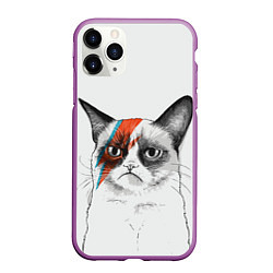 Чехол iPhone 11 Pro матовый David Bowie: Grumpy cat, цвет: 3D-фиолетовый