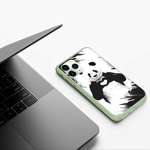 Чехол iPhone 11 Pro матовый Panda Love / 3D-Салатовый – фото 3