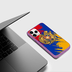Чехол iPhone 11 Pro матовый Герб и флаг Армении, цвет: 3D-фиолетовый — фото 2