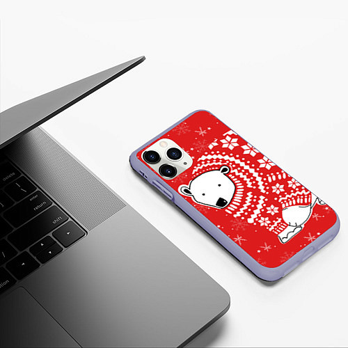 Чехол iPhone 11 Pro матовый Новогодний медведь / 3D-Светло-сиреневый – фото 3