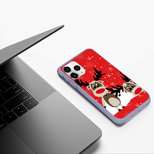 Чехол iPhone 11 Pro матовый Праздничные олени / 3D-Светло-сиреневый – фото 3
