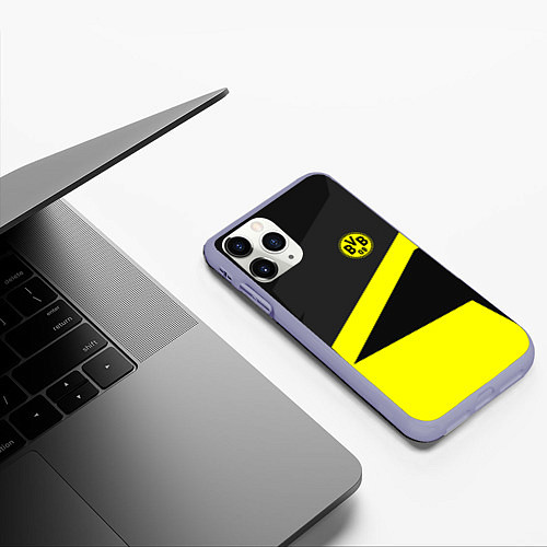 Чехол iPhone 11 Pro матовый FC Borussia: Sport Geometry / 3D-Светло-сиреневый – фото 3