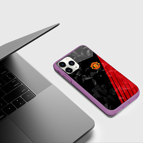Чехол iPhone 11 Pro матовый FC Manchester United: Abstract / 3D-Фиолетовый – фото 3