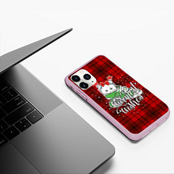 Чехол iPhone 11 Pro матовый Новогодняя кошка, цвет: 3D-розовый — фото 2