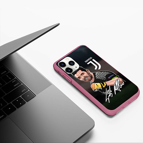 Чехол iPhone 11 Pro матовый Джанлуиджи Буффон / 3D-Малиновый – фото 3