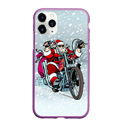 Чехол iPhone 11 Pro матовый Санта Клаус байкер, цвет: 3D-фиолетовый