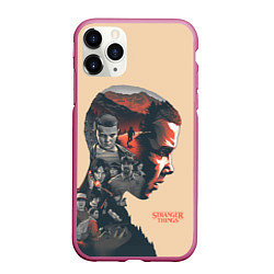 Чехол iPhone 11 Pro матовый Stranger Things, цвет: 3D-малиновый