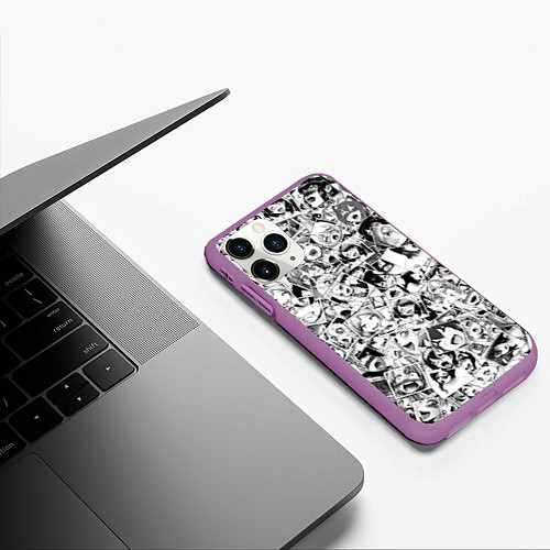 Чехол iPhone 11 Pro матовый Ahegao: Black & White / 3D-Фиолетовый – фото 3