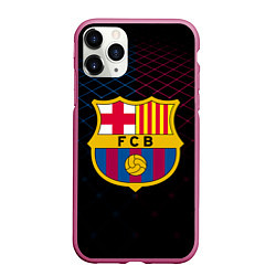 Чехол iPhone 11 Pro матовый FC Barcelona Lines, цвет: 3D-малиновый