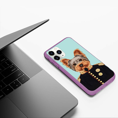 Чехол iPhone 11 Pro матовый Йоркширский терьер адмирал / 3D-Фиолетовый – фото 3