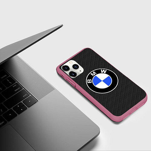 Чехол iPhone 11 Pro матовый BMW CARBON БМВ КАРБОН / 3D-Малиновый – фото 3