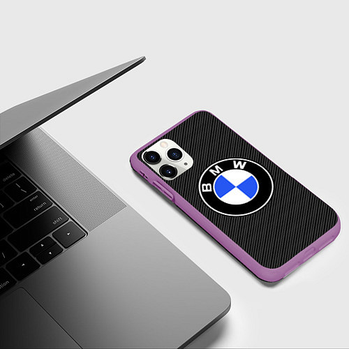 Чехол iPhone 11 Pro матовый BMW CARBON БМВ КАРБОН / 3D-Фиолетовый – фото 3