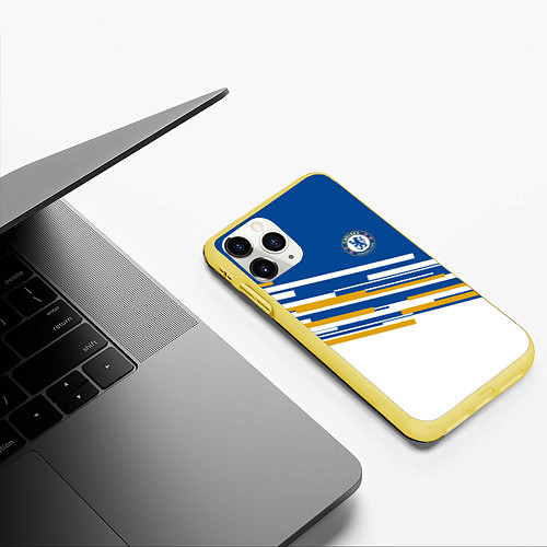 Чехол iPhone 11 Pro матовый FC Chelsea: Colour Line / 3D-Желтый – фото 3