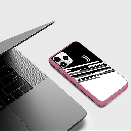 Чехол iPhone 11 Pro матовый FC Juventus: B&W Line / 3D-Малиновый – фото 3