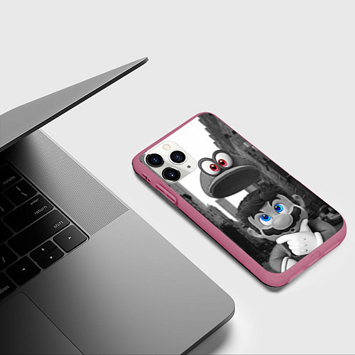 Чехол iPhone 11 Pro матовый Super Mario: Citizen Odyssey / 3D-Малиновый – фото 3