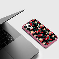 Чехол iPhone 11 Pro матовый Кустовые розы, цвет: 3D-малиновый — фото 2