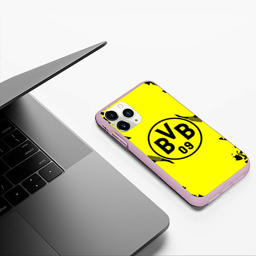 Чехол iPhone 11 Pro матовый FC Borussia Dortmund: Yellow & Black / 3D-Розовый – фото 3