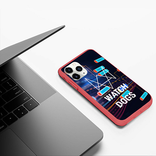 Чехол iPhone 11 Pro матовый Watch Dogs / 3D-Красный – фото 3