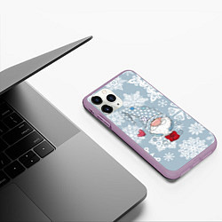 Чехол iPhone 11 Pro матовый Зимний гномик, цвет: 3D-сиреневый — фото 2