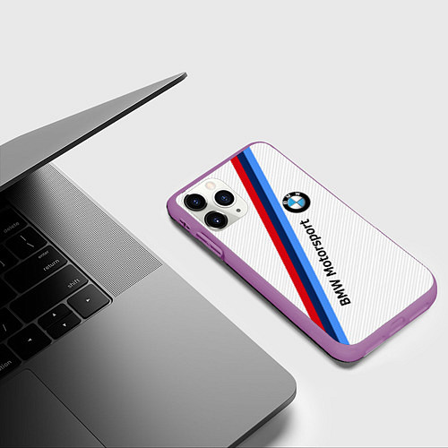 Чехол iPhone 11 Pro матовый BMW Motorsport: White Carbon / 3D-Фиолетовый – фото 3