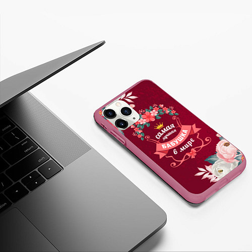 Чехол iPhone 11 Pro матовый Самая лучшая бабушка в мире / 3D-Малиновый – фото 3