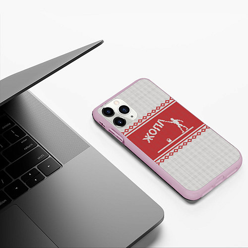 Чехол iPhone 11 Pro матовый Жопа: Зимний узор / 3D-Розовый – фото 3