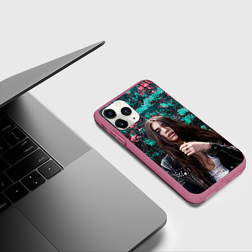Чехол iPhone 11 Pro матовый Dua Lipa: Floral / 3D-Малиновый – фото 3