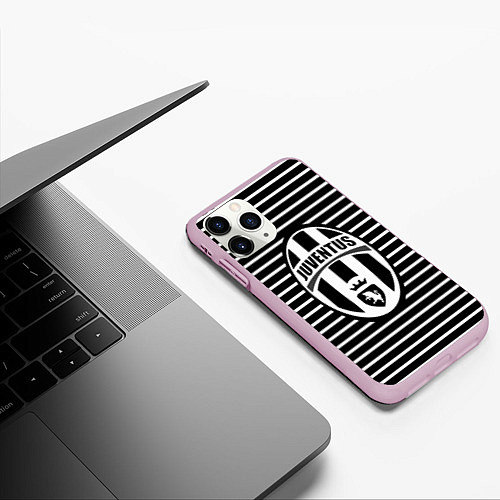 Чехол iPhone 11 Pro матовый FC Juventus: Black Lines / 3D-Розовый – фото 3