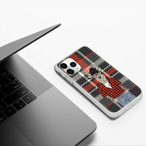 Чехол iPhone 11 Pro матовый Олень-хипстер / 3D-Белый – фото 3