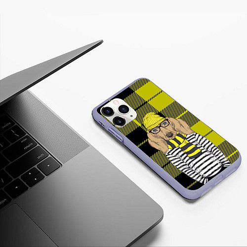 Чехол iPhone 11 Pro матовый Такса-хипстер / 3D-Светло-сиреневый – фото 3