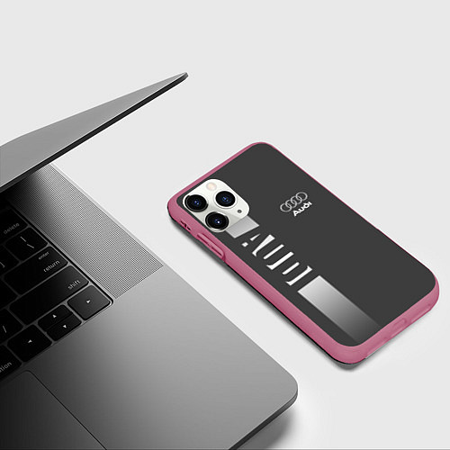 Чехол iPhone 11 Pro матовый Audi: Grey Sport / 3D-Малиновый – фото 3