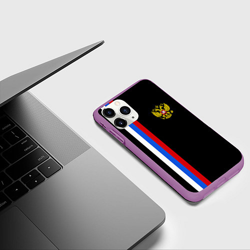 Чехол iPhone 11 Pro матовый Россия: Линия триколор / 3D-Фиолетовый – фото 3