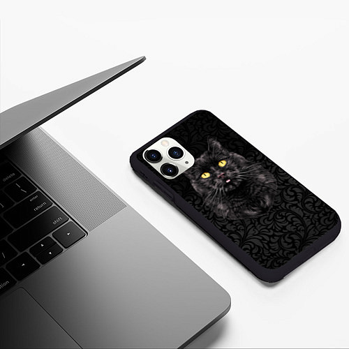 Чехол iPhone 11 Pro матовый Чёрный котик / 3D-Черный – фото 3